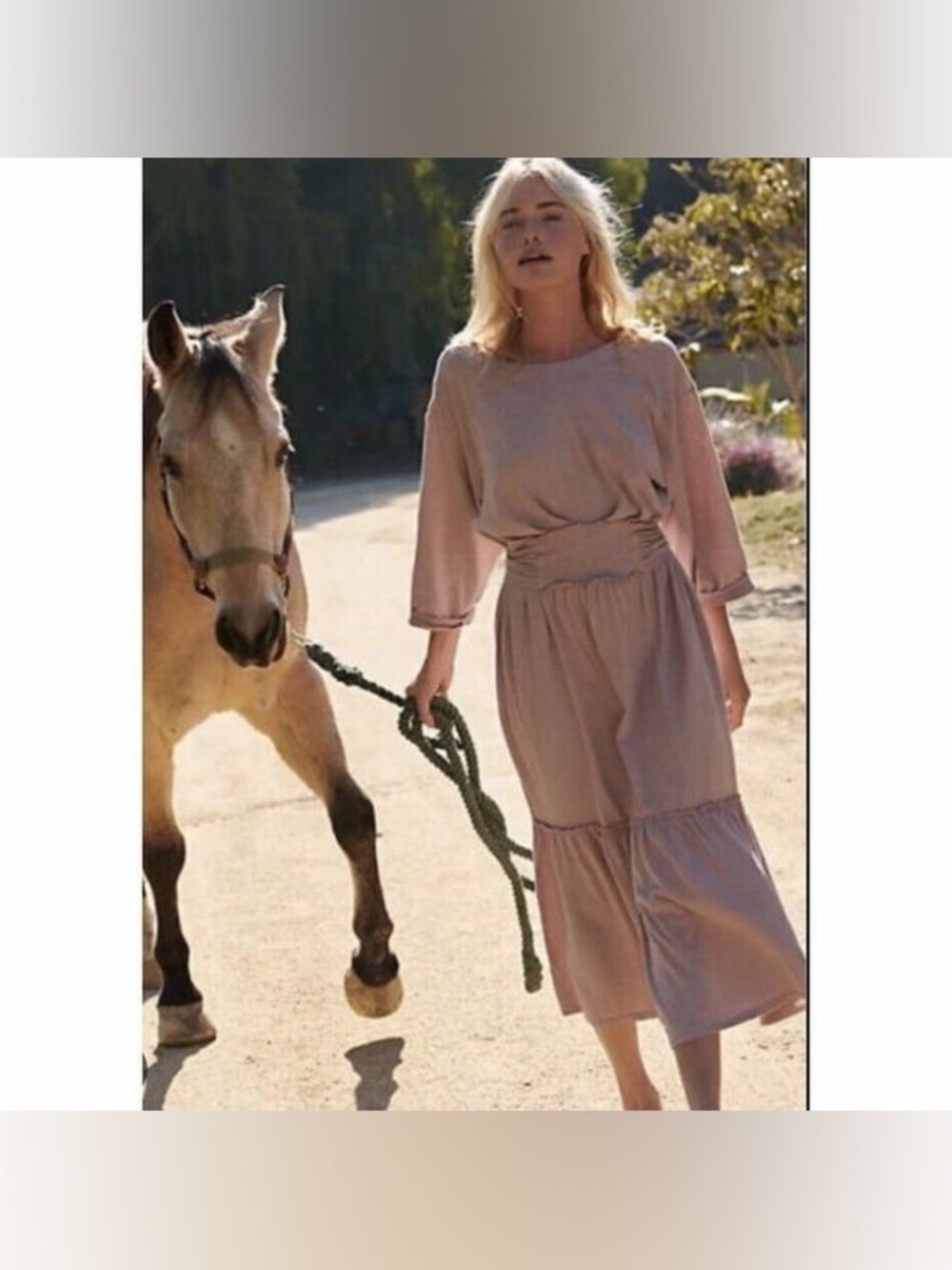 Free People Beach Garcia Midi Dress (S) billowy A-line silhouette textured feel